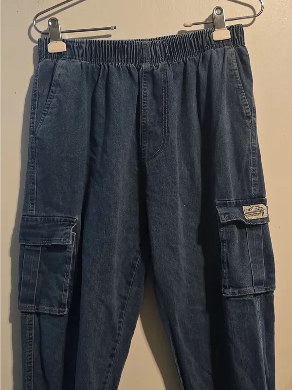 Kids Blue Cargo Denim Jogger Pants - Image 9