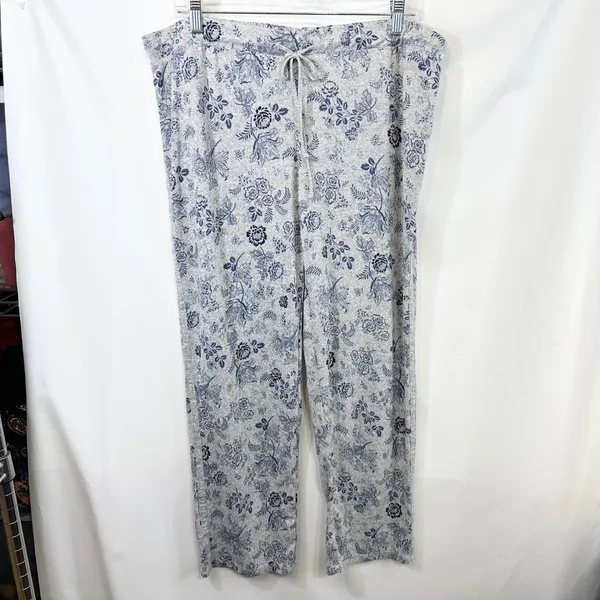 Lucky Brand XL‎ Pajama Set Gray Blue Floral Toile Short Sleeve Loungewear 727 - Image 10