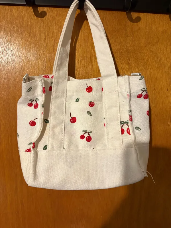 Shein Small Canvas Cherry Print Tote Bag - Image 2