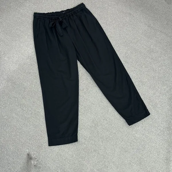 Gap Woven Slouchy‎ Pull On Crop Pants Black XS Ruffle Drawstring Waist High Rise - Image 3