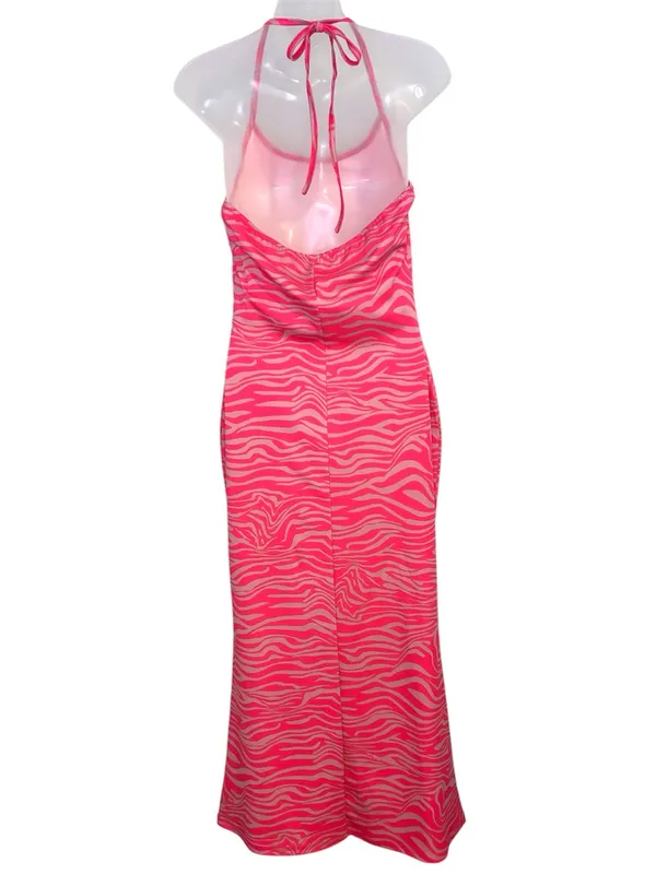 PRETTYGARDEN Fitted Pink Zebra-Print Maxi Dress Size Medium NWT - Image 3