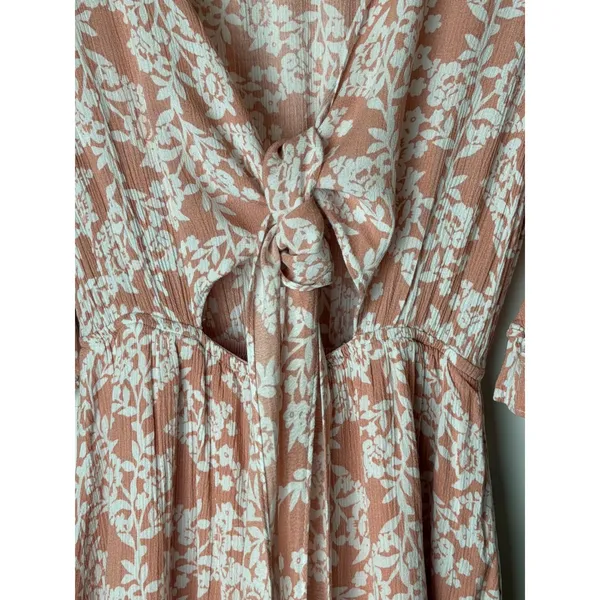 Hello Molly Floral Romper Women XS Pink Ruffle Tie Front Cutout Boho Cottagecore - Image 7