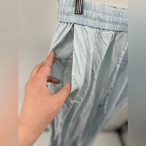 Zara Lyocell Wide Leg Drawstring Pull On Pants Size S Light Blue - Image 4