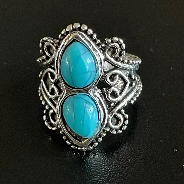 Turquoise stone silver ring size 5 - Image 3