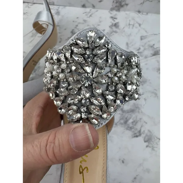 *Lulus Dannah Embellished Silver Ankle Strap Wedding Bride Prom Party - Image 11