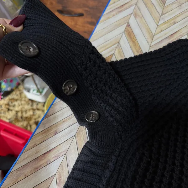 J.Crew Black Turtleneck Button Chunky Knit Poncho Sweater XS Roll‎ Neck Cotton - Image 11