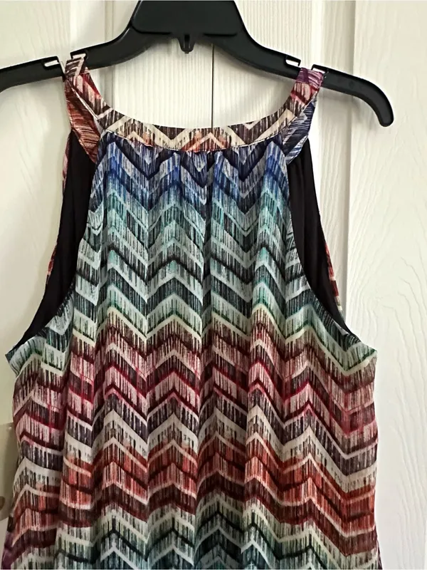 Tacera Multicolor Chevron Sleeveless V-Neck Lined Summer Dress Size XL NEW - Image 15