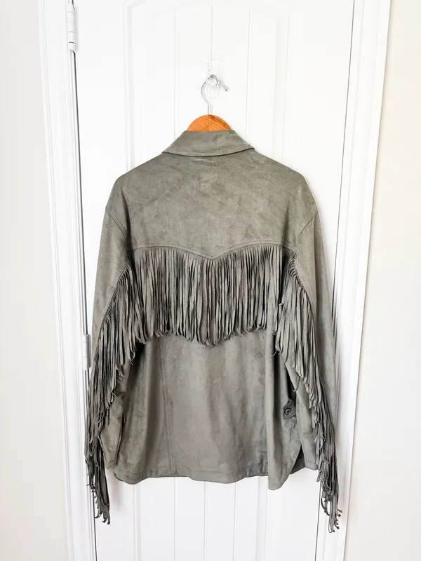 Free People Fringe Out Vegan Suede Jacket Gray Size XL NEW - Image 4