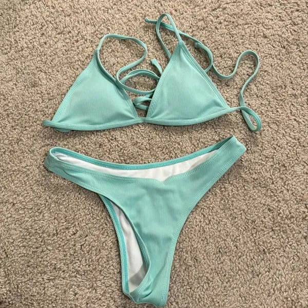 Textured Aqua Two Piece Bikini - Image 2