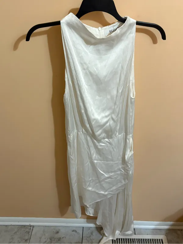 Elliatt Asymmetrical Satin Mini Dress in White - Image 4