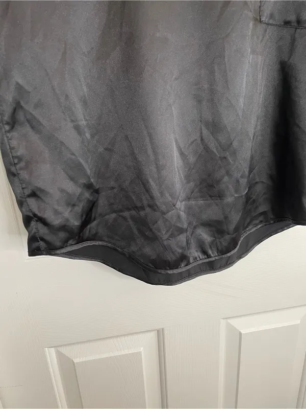 BB Dakota Black Satin Short-Sleeve Pajama Set with Drawstring Pants Size Small - Image 5