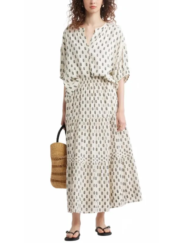 Treasure & Bond Tiered Maxi Skirt NWT Ivory Olive Block Floral XXL - Image 7