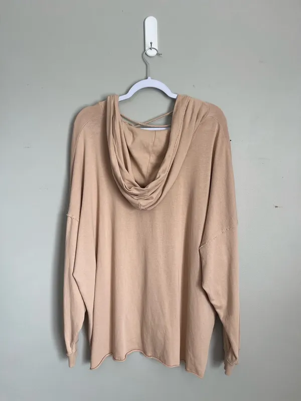 AERIE | Blush Pink Lightweight Oversized Lace-Up Pullover Hoodie Sz L - Image 5