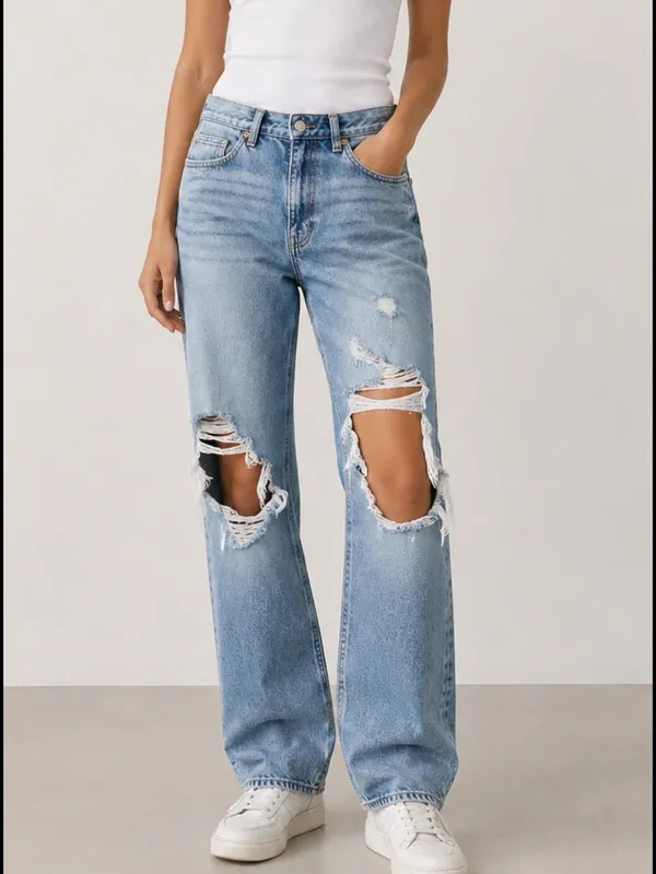 PacSun 90s Boyfriend High Rise Distressed Ripped Straight Leg Jeans - Image 8
