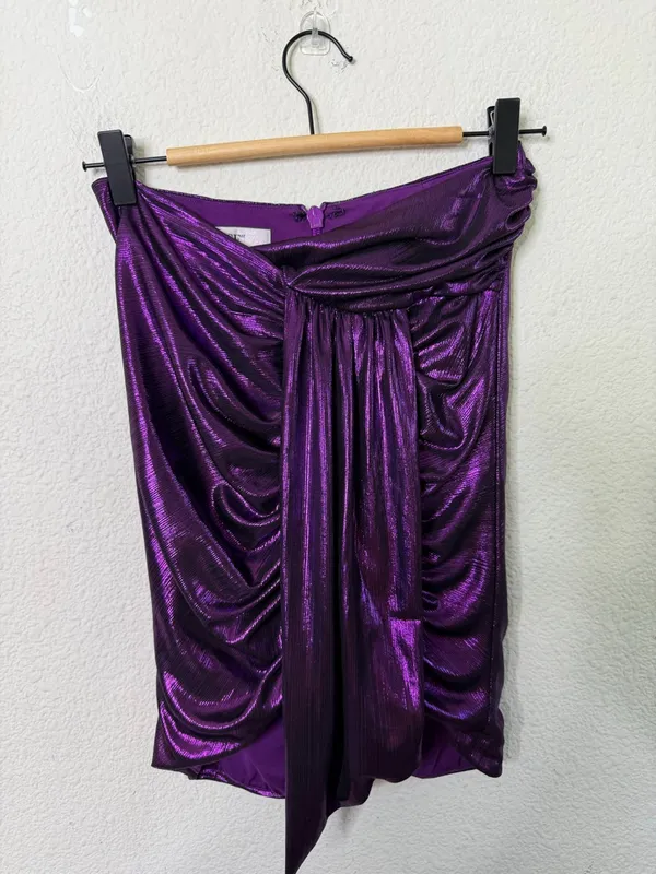 House Of CB Shahja Purple Metallic‎ Draped Mini Skirt Womens Size XS - Image 4