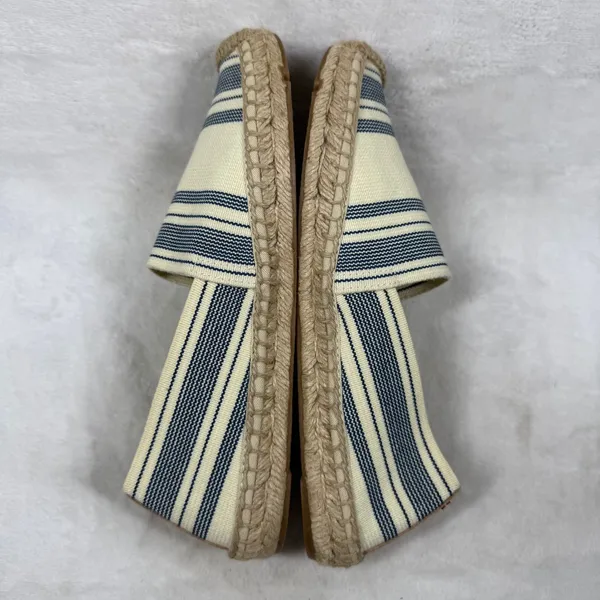 Tory Burch Striped Canvas Espadrille Flats Cream Blue Brown Slip On Shoes 9 - Image 8