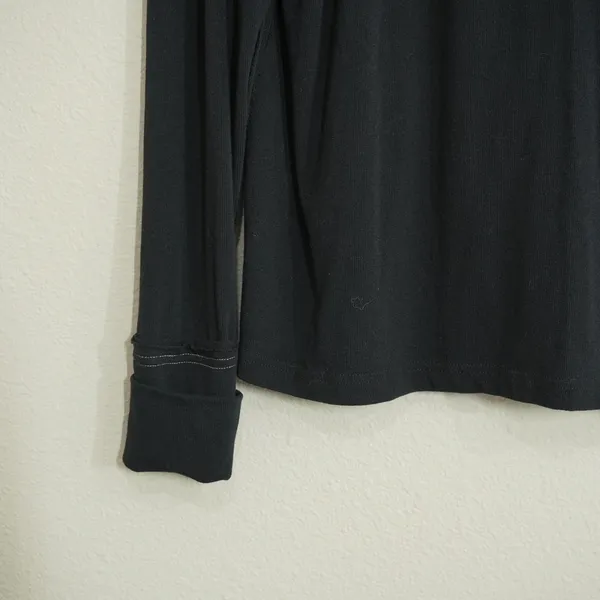 BKE Women's Size Small Long Sleeve Hooded Henley Top Black Tan‎ Trim Fall Casual - Image 3