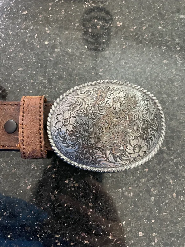 Nocona Western Brown Leather Belt With Silver Floral Buckle - Image 3