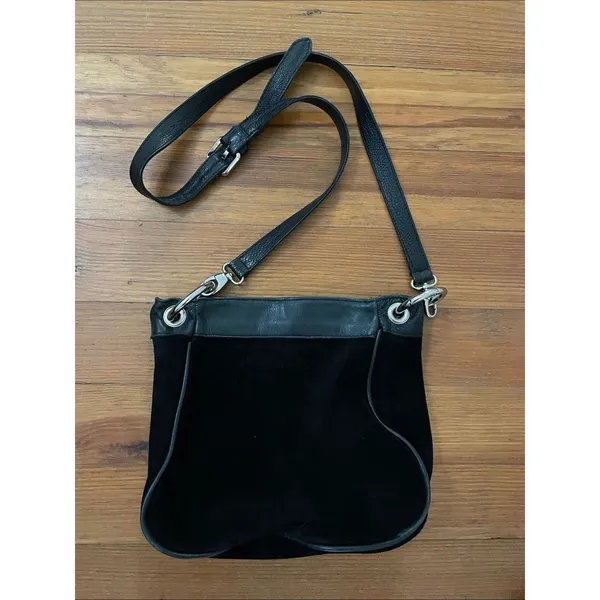 LAGGO Black Suede Leather Hobo Crossbody Bag Silver Grommet Hardware - Image 3
