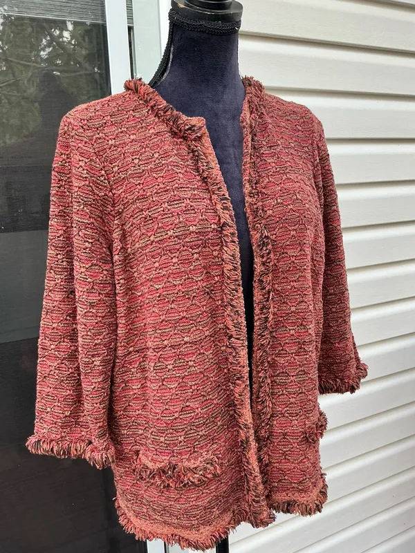 Chico's Frayed-Trim Open-Front Cardigan in Rust Mix - Image 5