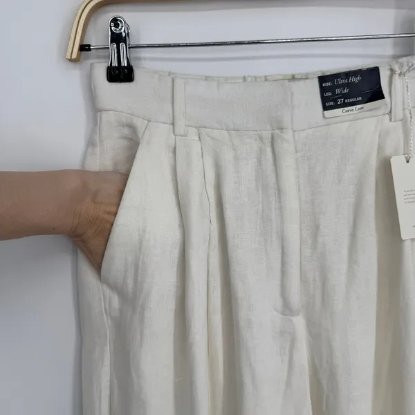Abercrombie & Fitch Sloane Tailored Pant 27 Cream Linen Blend Quiet Luxury - Image 6