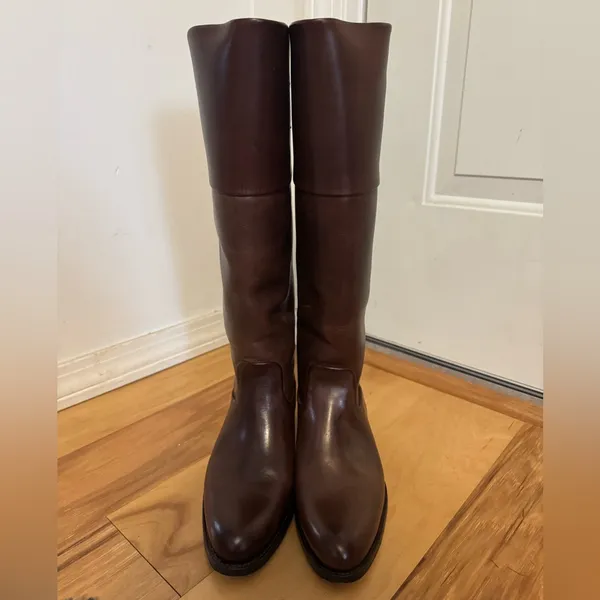 Frye Demy Cuff women's brown leather riding boots made in Spain. - Image 3