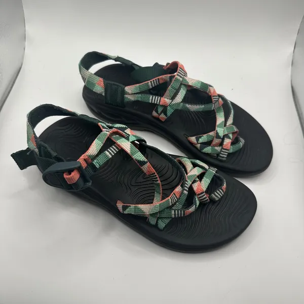 Chacos Z/Cloud 2 Womens Sandals Green Peach Geometric Strappy Hiking Shoes Size 7 - Image 2