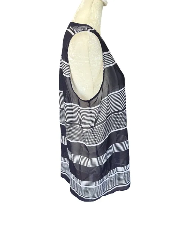 Gap blue and white striped sheer sleeveless v-neck top blouse women's medium - Image 3