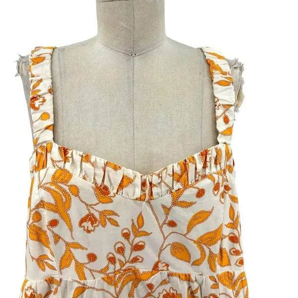 Anthropologie Maeve Sweetheart Mini Dress Floral Print Cream Orange Size XL‎ - Image 4