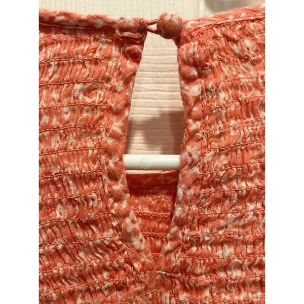 Billabong x Wrangler Womens Large Coral Floral Smocked Long Sleeve Blouse Ruffle - Image 8