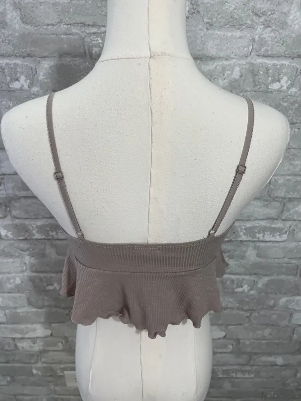Garage Ribbed Cropped Tank Top in Beige - Image 4