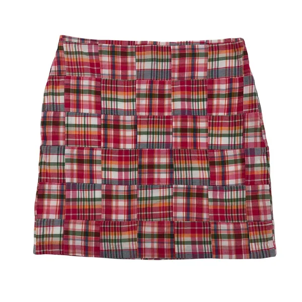 Talbots Patchwork Cotton Madras Plaid Mini Skirt Pink Green Colorful Size 8 - Image 2