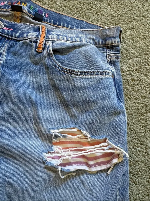 American Eagle Strigid Low Rise Baggy Flare Distressed Jeans Rainbow Size 10 - Image 5