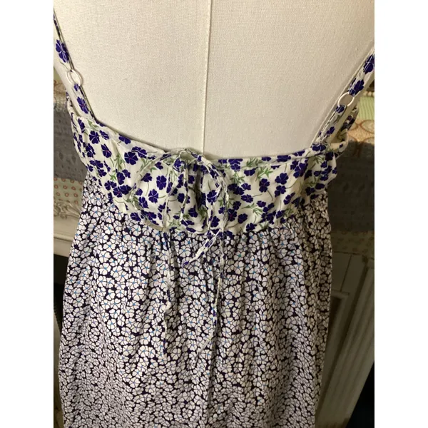 Gap Womens Blue White Floral Tiered Midi Dress Empire Waist Pockets Medium - Image 5
