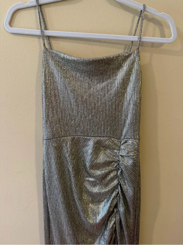 Speechless Metallic Gold Ruched Maxi Dress with Spaghetti Straps - Image 3