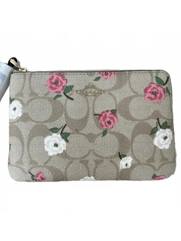 Coach Corner Zip Wristlet Signature Monogram Canvas Gold Light Khaki - Image 9