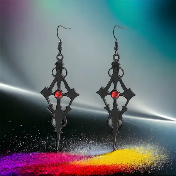 Retro Style Gothic Black Cross Earrings Funky Vintage Style Faux Fashion Jewelr - Image 2