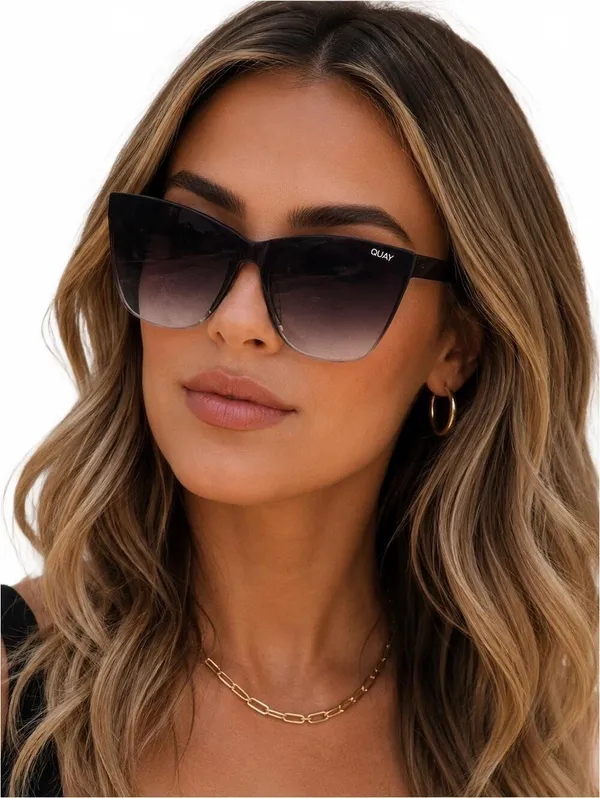 Quay Australia Come Thru Cat Eye Sunglasses Oversized Black Fade Gradient UV - Image 2