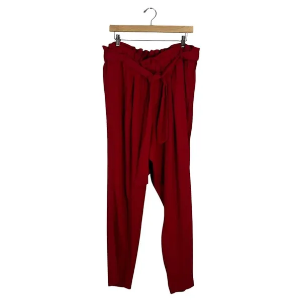 Lane Bryant Paperbag Waist Tapered Leg Pants Solid Red Career Chic Size 16 - Image 2