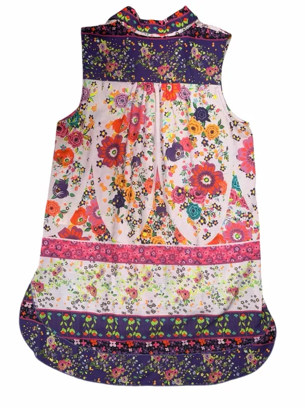 Aratta Silent Journey Mixed Floral Boho Tunic Top Ruffle Placket M Dopamine - Image 6
