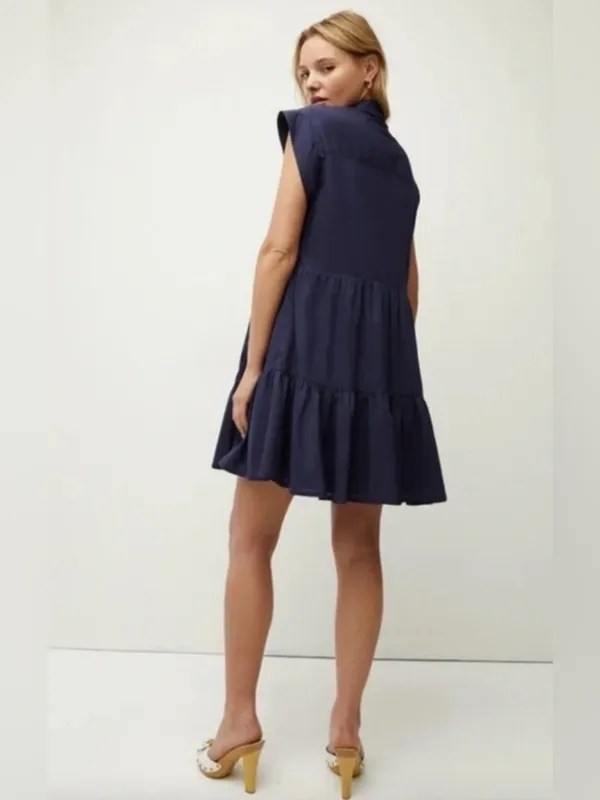 VERONICA BEARD Trisha Tiered Button-Front Mini Shirtdress Medium - Image 8
