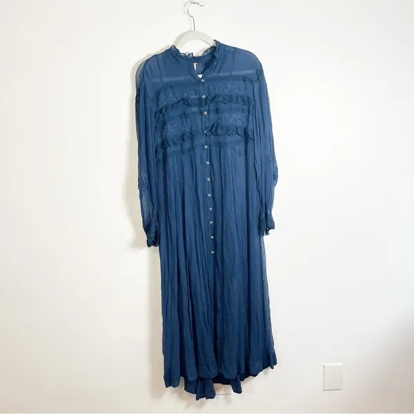 NWT Free People Amelia Lace Maxi Dress Teal Blue Small - Image 3