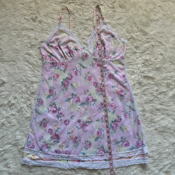 Pucker Up Slip Nightgown Sleepwear Vintage Floral Lace Pink L - Image 10