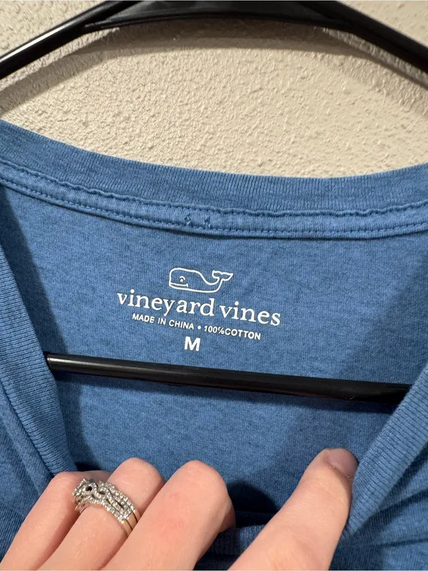 Vineyard Vines Classic Logo Tee in Dusty Blue Cropped - Image 2