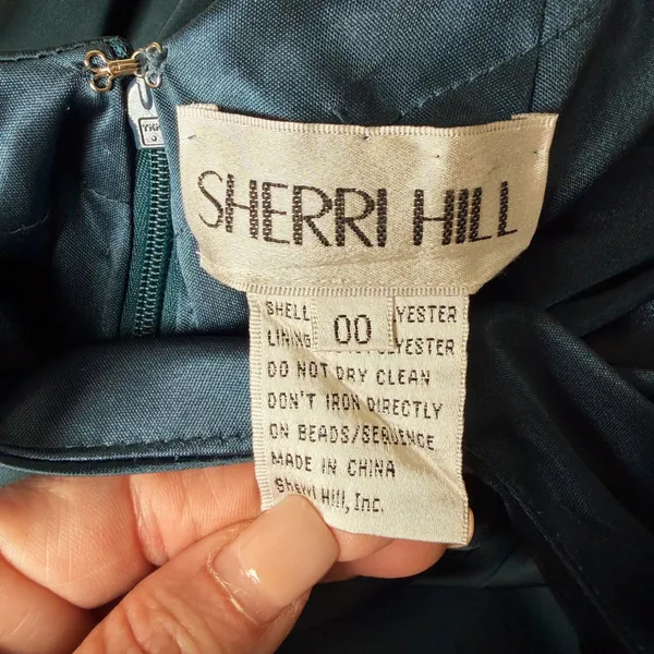 Sherri Hill Formal Gown Size 00 Teal Satin Open Back High Slit Prom Dress Party - Image 10