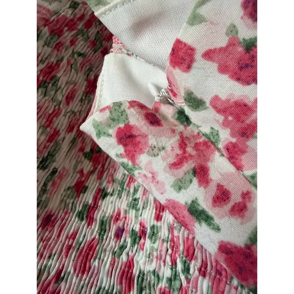 ASTR The Label Floral Sweetheart Crop Top Pink‎ Rose Smocked Back Tie Shoulder M - Image 6