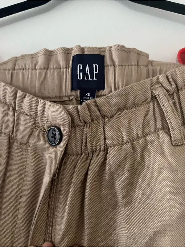 Gap Tan Khaki Wide Leg Pants 2 High Rise Elastic Waist Preppy Minimalist Coastal - Image 4