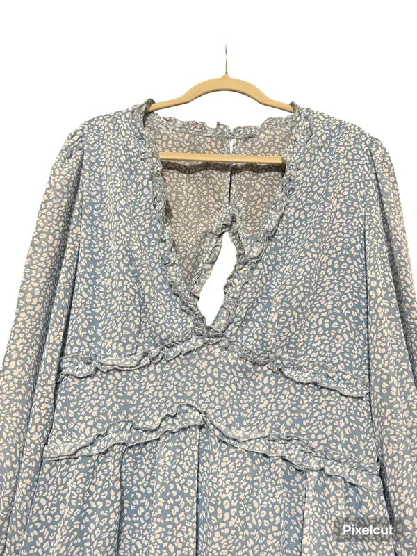 Light Blue Floral Ruffle Tiered Dress Size XL - Image 3