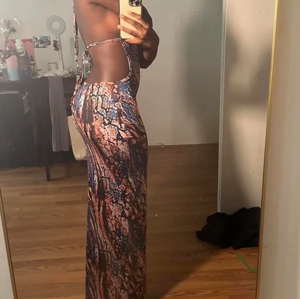 SheIn Marble Print Low Back Cutout Maxi Dress - Image 4