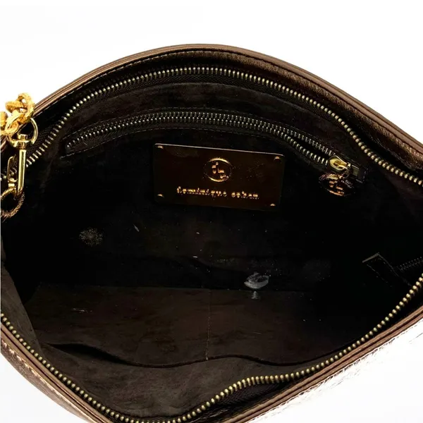 Dominique Cohen Metallic Copper Pleated Clutch‎ with Chain and Horn Detail OS - Image 6